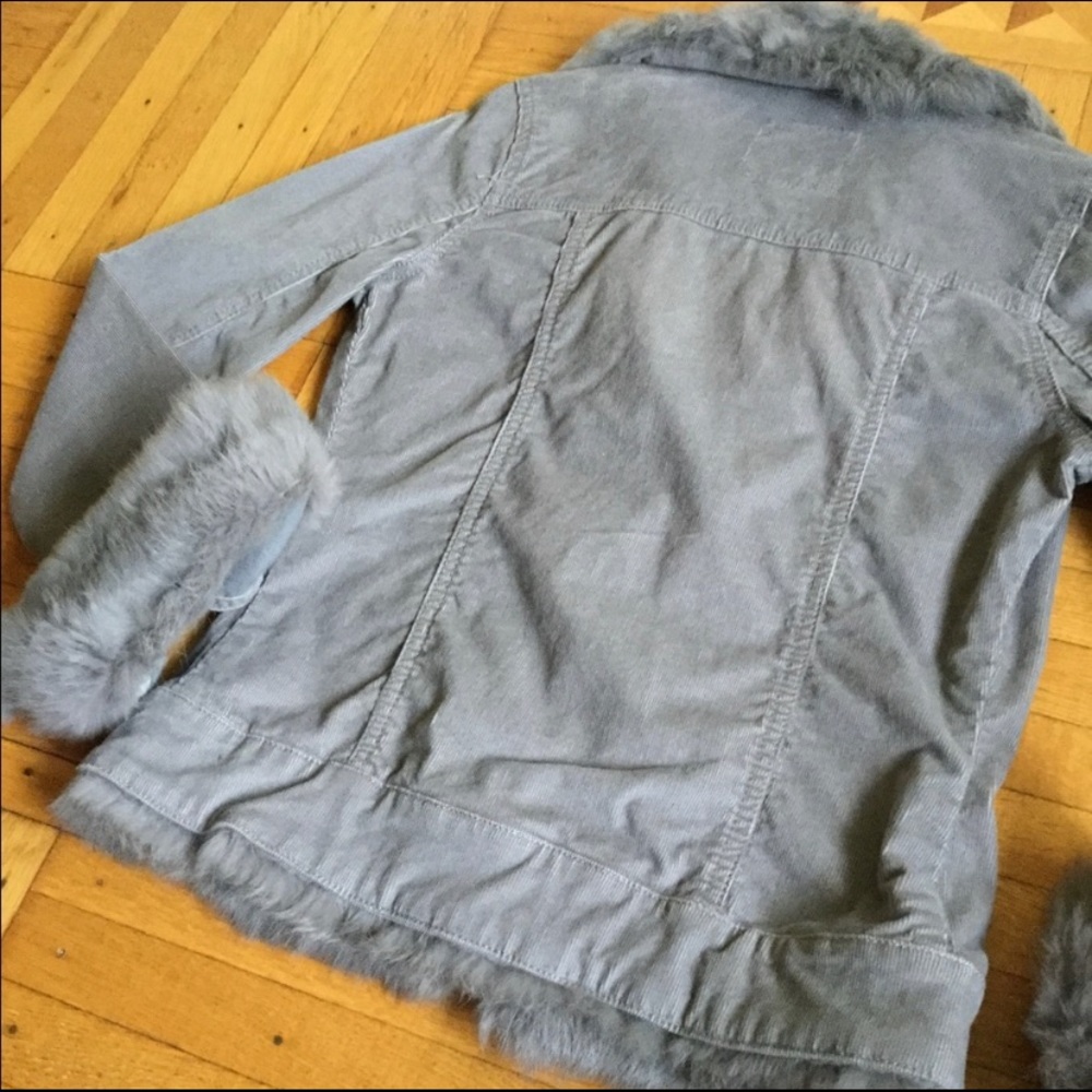 Grey Corduroy Jacket with Rabbit Fur, Size P